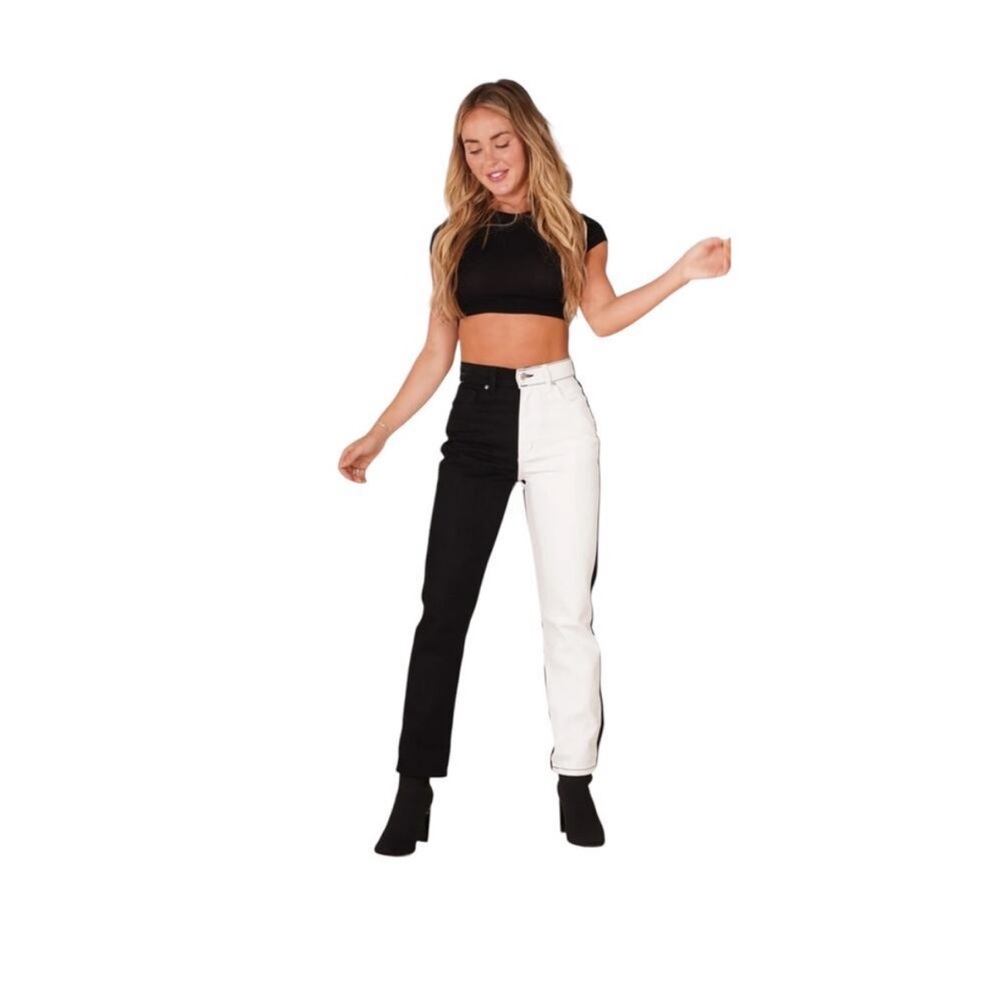 REVICE Two-Tone Black and White Straight Leg Jeans